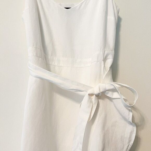 Banana Republic White Linen Blend Ruffle Wrap Spaghetti Strap Dress 14 Petite - Picture 5 of 9